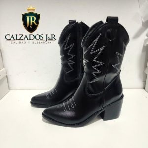 Botín texano estrella negro liso